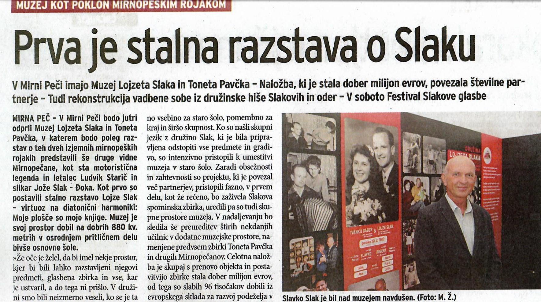 Prva stalna razstava o Slaku, Dolenjski list, 18. 10. 2018