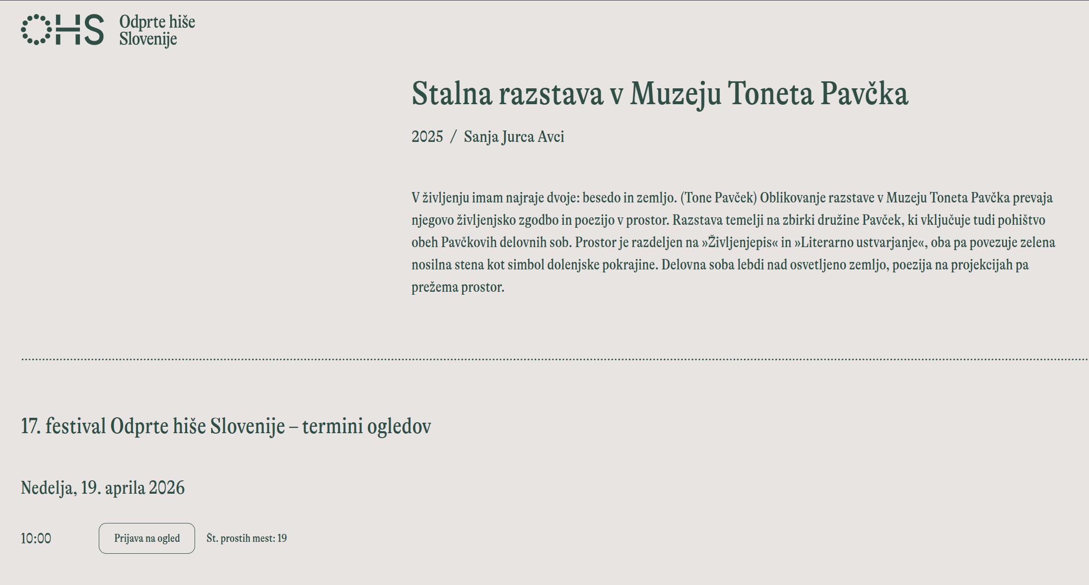 V programu Festivala odprtih hiš Slovenije tudi Pavčkova razstava